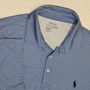 Polo Ralph Lauren Performance Shirt Mens M Blue Geometric Polo Stretch Wicking